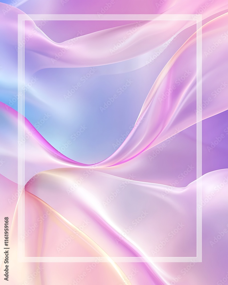 Fototapeta premium Abstract background featuring iridescent and holographic tones with a clean white frame, ideal for invitations, greeting cards, and creative banners, with ample space for tex tImage.