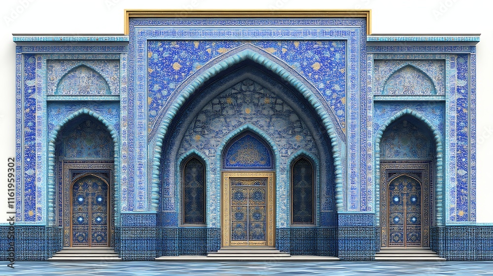 Obraz premium Ornate Blue Mosaic Facade With Intricate Archways And Doors