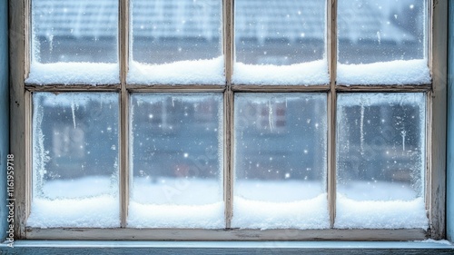 Snowy Winter Window Pane View Outside Scene