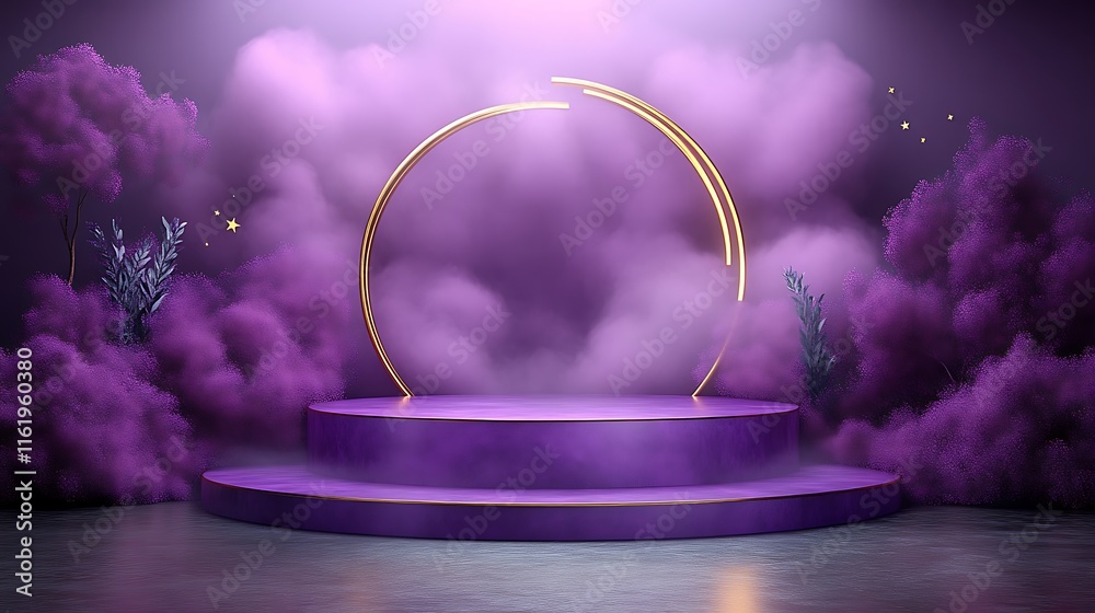 Purple Platform with Golden Circle in Mystical Setting Purple Platform with Golden Circle in Mystical Setting