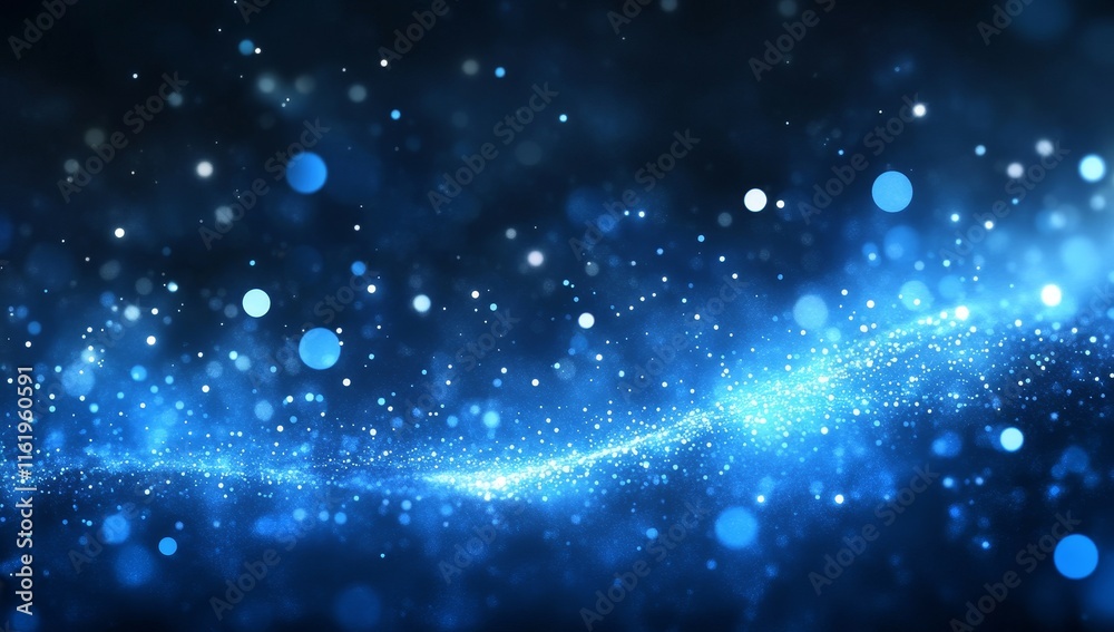 Abstract blue glowing particles wave background.