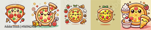 Collection of cute pizza animation vectors