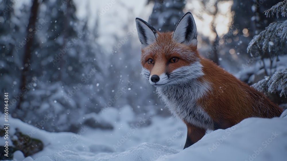 Close-Up of a Red Fox in Winter Forest Close-Up of a Red Fox in Winter Forest