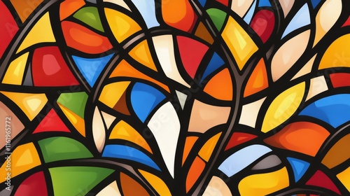 Abstract Colorful Stained Glass Autumn Leaves Design