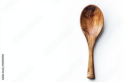 Single wooden spoon on white background.