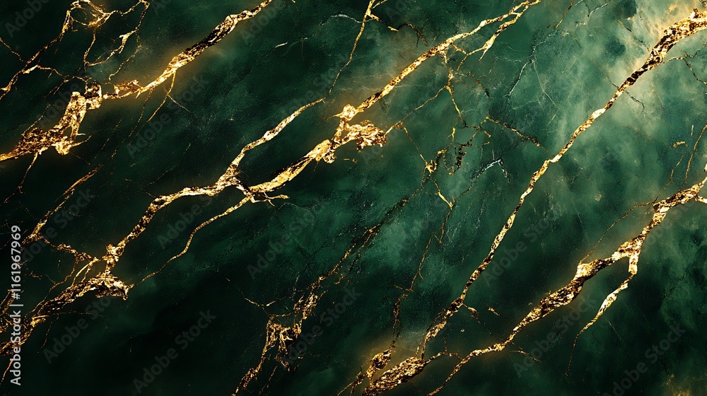 Dark Green Marble with Gold Veins Abstract Texture