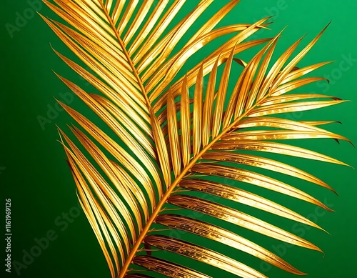 Golden Palm Leaves on Emerald: Luxurious golden palm fronds against a rich em...