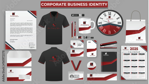 Complete Corporate Identity Package, professional business stationery items set vector 