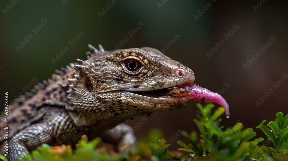 Close-up of a lizard catching prey with its tongue. Close-up of a lizard catching prey with its tongue.