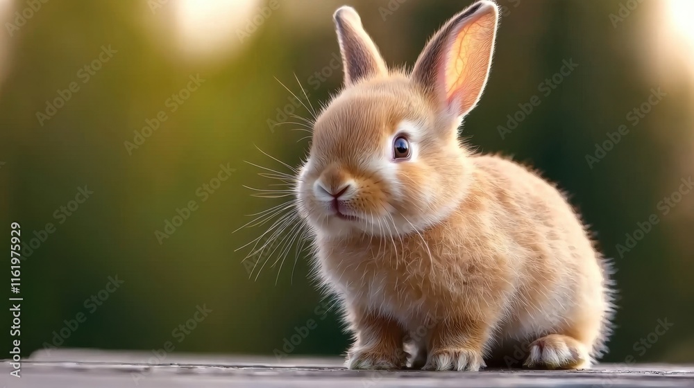 Obraz premium A cute little bunny is sitting on a wooden surface
