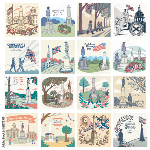 confederate memorial day with stripe stars illustration. confederate heroes' day. 