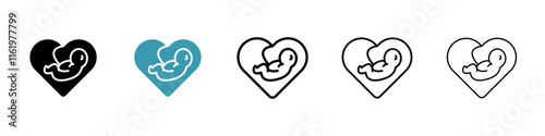 Baby in stomach icon vector icons set in black and blue format