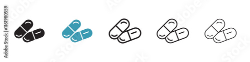 Painkiller icon vector icons set in black and blue format