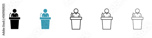 Public speaker icon vector icons set in black and blue format