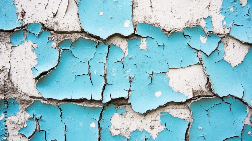 Obraz premium Cracked Light Blue Paint on Weathered Wall