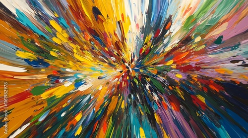 Bold strokes of color swishing and swirling in a chaotic pattern filled with intense movement