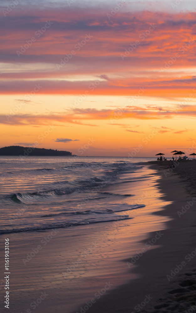 Obraz premium Landscape Australia Ocean Beach Sunset Beach Scene Postcard AI Hand Drawn Art - Social Media. Blank template. Design illustration. Space for copy.