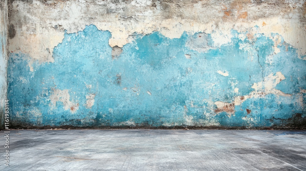 Fototapeta premium Weathered Blue Wall and Concrete Floor Background