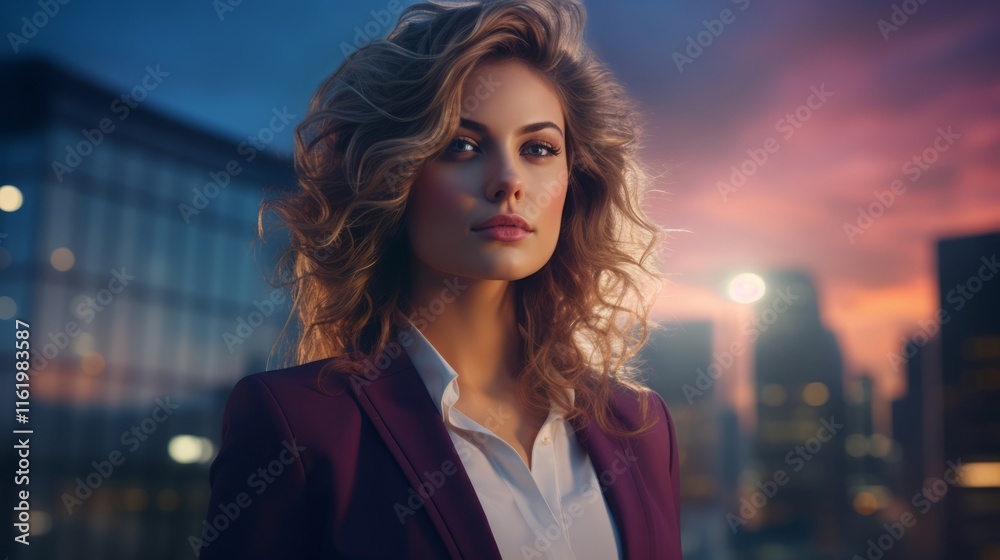 Obraz premium 夕暮れの空と美女ポートレート,Generative AI AI画像