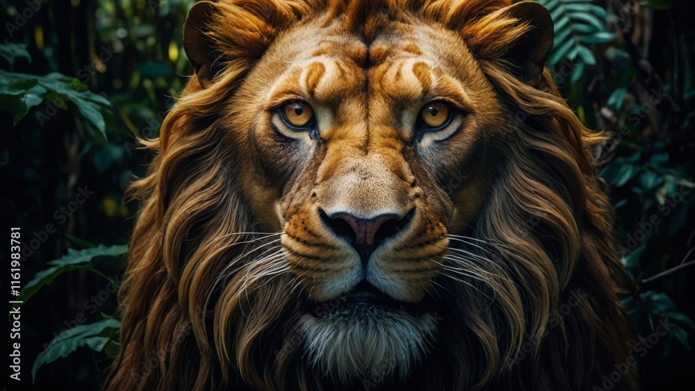 Naklejka premium ライオンの顔ポートレート,Generative AI AI画像