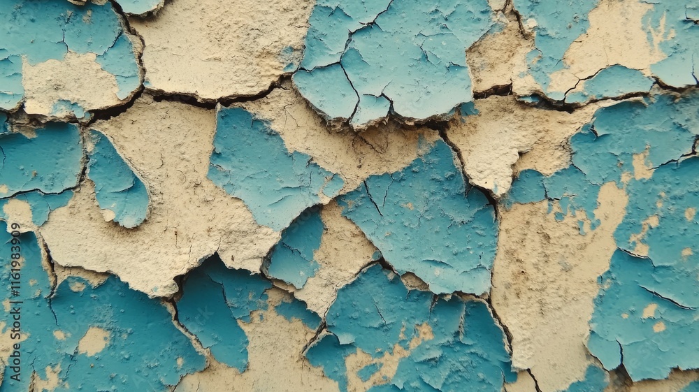 Obraz premium Cracked Blue and Beige Paint Surface Texture