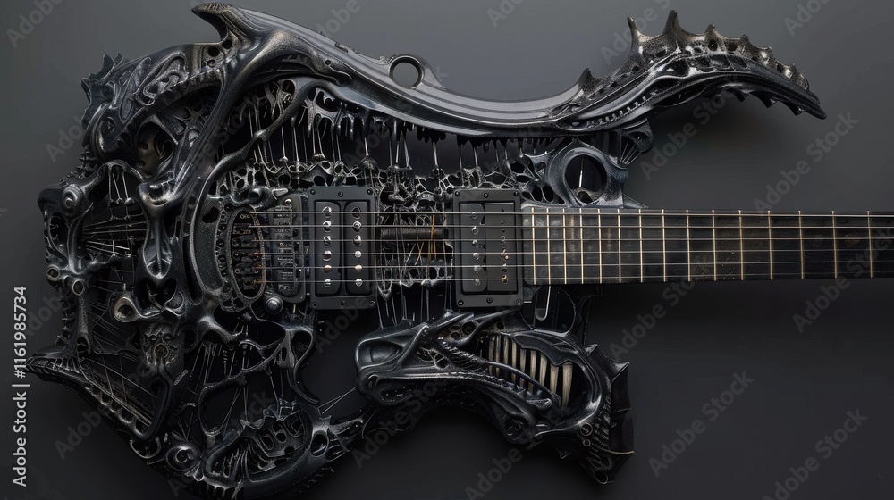 Obraz premium Organic, biomechanical electric guitar with intricate detailing.