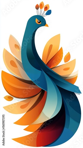 A vibrant, stylized peacock illustration with colorful feathers and a graceful posture, showcasing artistic flair and creativity.
