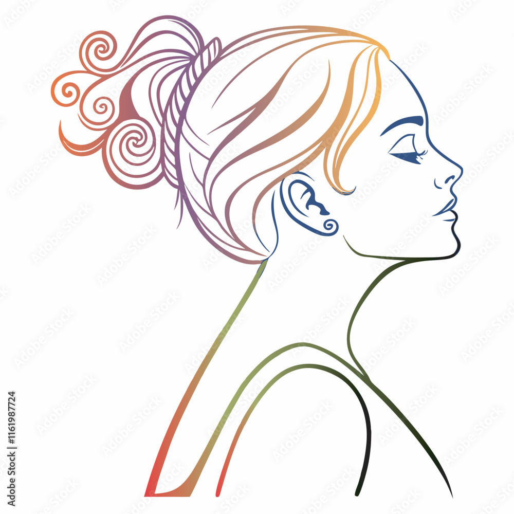 Gradient Fashion Logo with Elegant Woman Illustration on White Background, Art & Illustration Gradient Fashion Logo with Elegant Woman Illustration on White Background, Art & Illustration