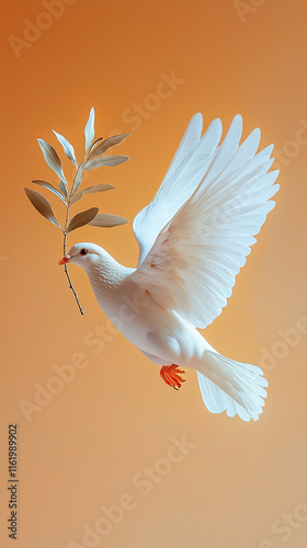 White Dove with Olive Branch  Peace Symbol  Hope Concept