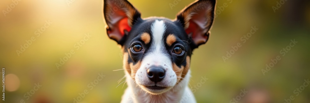 A captivating closeup of a Toy Fox Terrier with expressive brown eyes against a softly blurred golden backdrop showing nature's beauty A captivating closeup of a Toy Fox Terrier with expressive brown eyes against a softly blurred golden backdrop showing nature's beauty