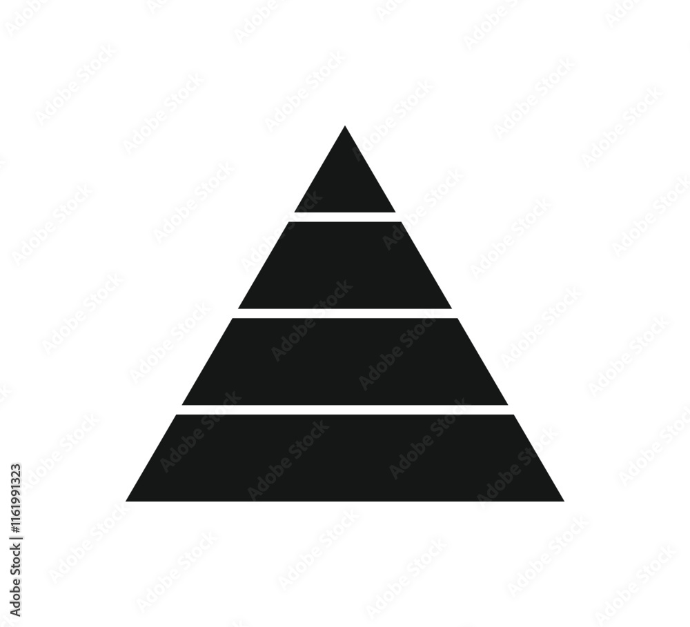 Fototapeta premium Levels of triangular pyramid. Triangle pyramid chart. Maslow layer diagram. Development level infographic. Business graph. Vector illustration isolated on white background.