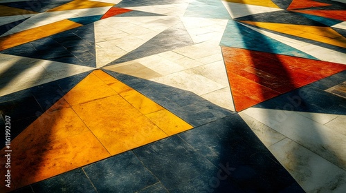 Bright geometric patterns coming together with shadows adding dimensionality and structure