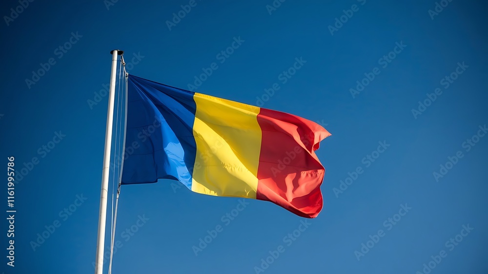 Flag of Romania against the sky Flag of Romania against the sky