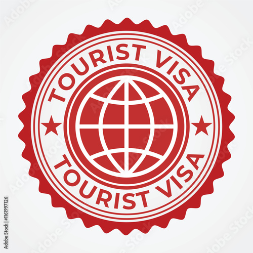 Red Circular Tourist Visa Stamp Design