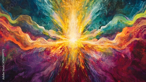 Wallpaper Mural A colorful explosion of light at the center with radiant waves of energy expanding in all directions Torontodigital.ca