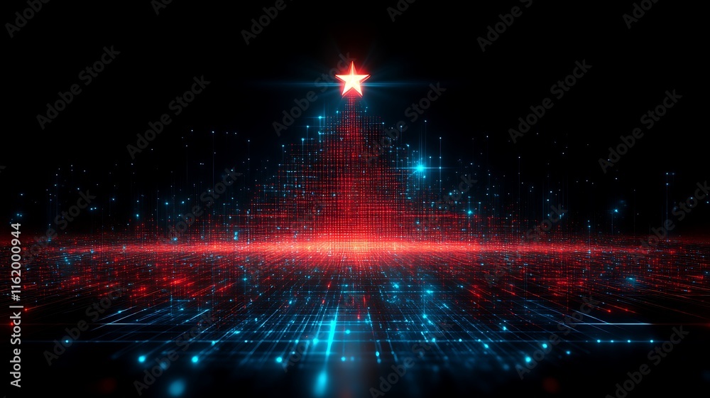 Obraz premium Digital Christmas Tree Glowing Brightly In Cyber Space