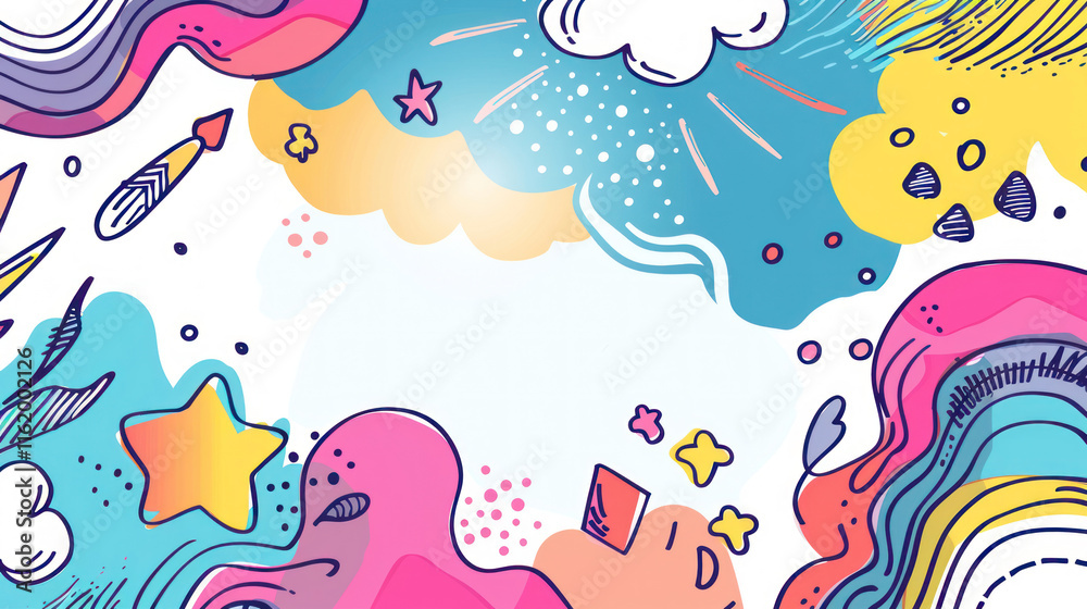 Naklejka premium Customizable doodle banner layout, suitable for versatile marketing needs