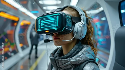 Virtual reality exploration in futuristic subway setting with advanced technology and immersive experiences