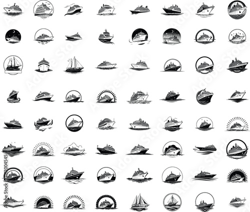 Set of Sailing ship and cruise ship logo