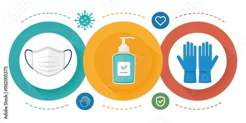 health warning,guidelines Protective gear and hygiene essentials for health safety.