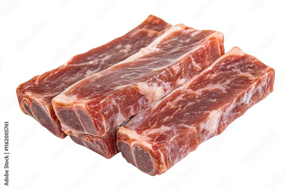 Three raw beef short ribs isolated on white. Three raw beef short ribs isolated on white.