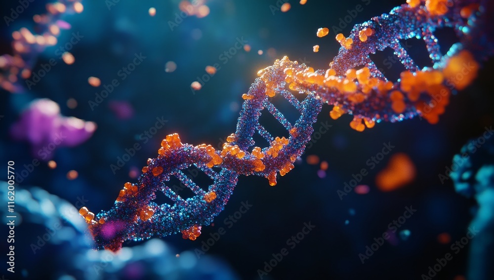 Fototapeta premium Microscopic 3D rendering of DNA helix structure.