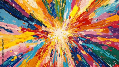 A dynamic collision of bright colors coming together in the middle creating a dramatic visual impact