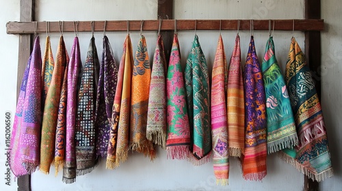 Wallpaper Mural Colorful Batik Cloth Scarves Displayed in Art Studio. AI generated illustration Torontodigital.ca