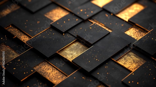 Elegant Black and Gold Background with Grid Patterns and Textures