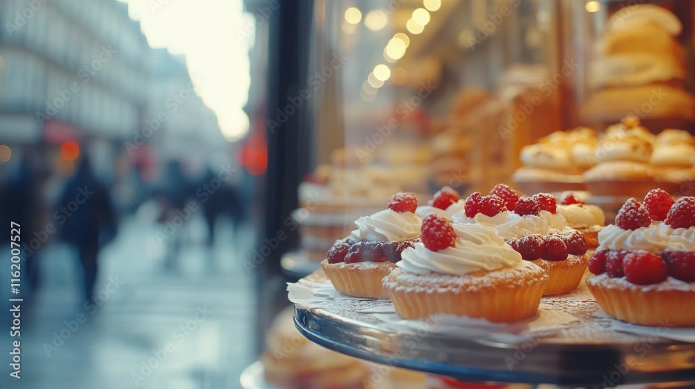 Delicious French Pastries Displayed in a Parisian Bakery. AI generated illustration Delicious French Pastries Displayed in a Parisian Bakery. AI generated illustration