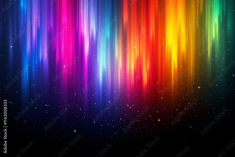 Bright vertical streaks of vivid colors blending into a starry night background, with sparkling stars. Concept of vibrant energy and space. Ai generative Bright vertical streaks of vivid colors blending into a starry night background, with sparkling stars. Concept of vibrant energy and space. Ai generative
