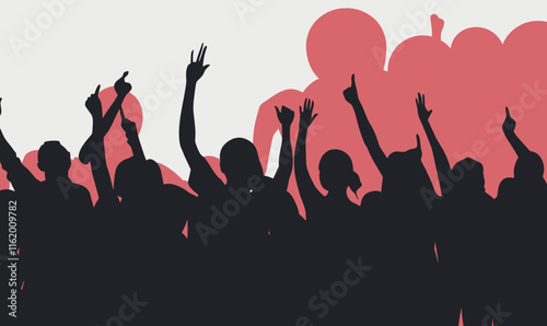 Energetic Party Crowd Silhouettes Against Vibrant Background Celebration