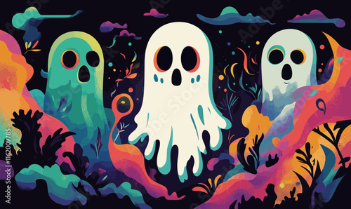 Colorful Minimalist Ghost Illustration Vector for Halloween Themes