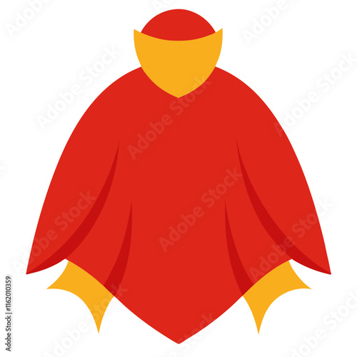 Minimalist Red Cape with Yellow Accents-Flat illustration of a red cape featuring bold yellow accents, designed in a simple and modern heroic style, isolated on white.
